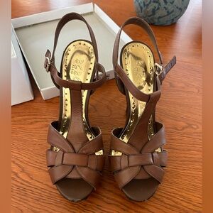 BCBG Brown Leather Heels, Size 8